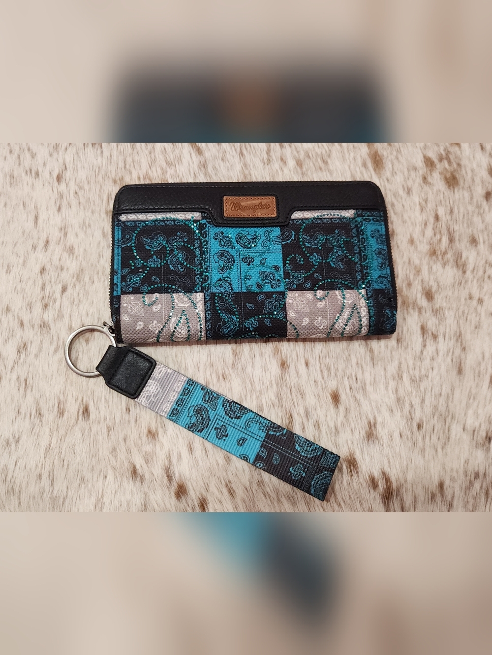 Wrangler Patchwork Paisley Zip Wallet in Turquoise & Black
